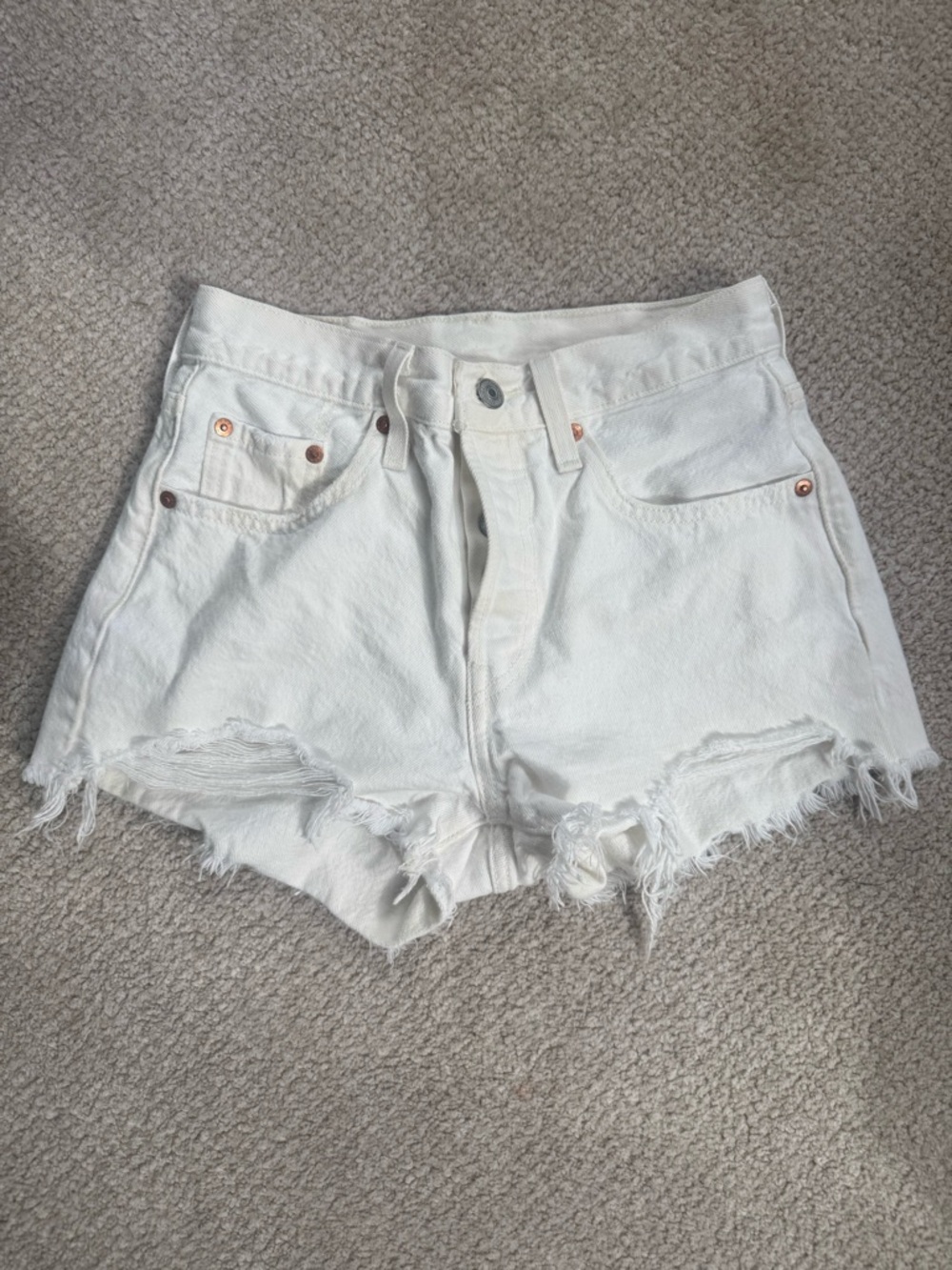 Levi's White Distressed Cutoff Denim Shorts